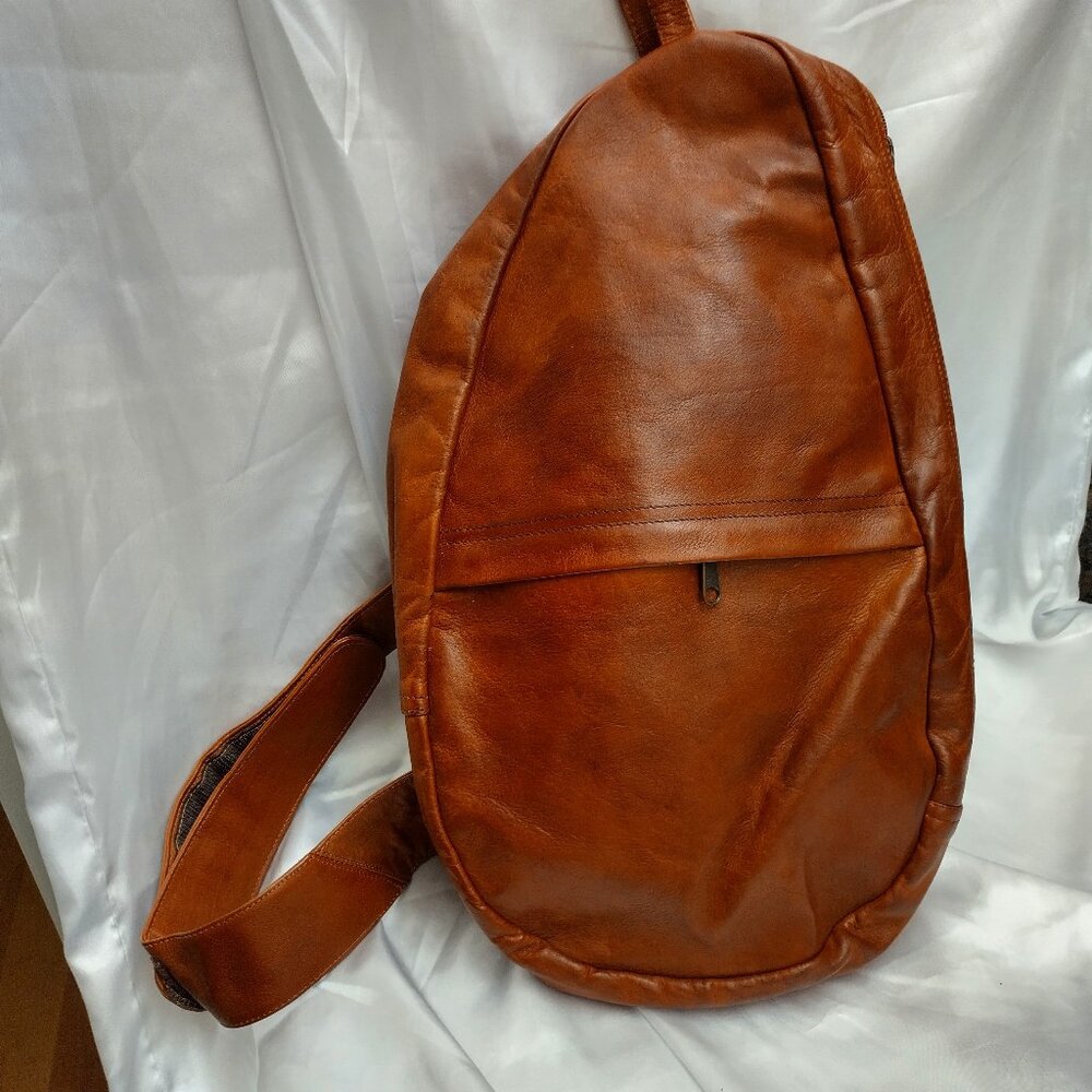 * Columbian Leather BackPack Sling, Brown Huge Interior Clean Made in Columbia